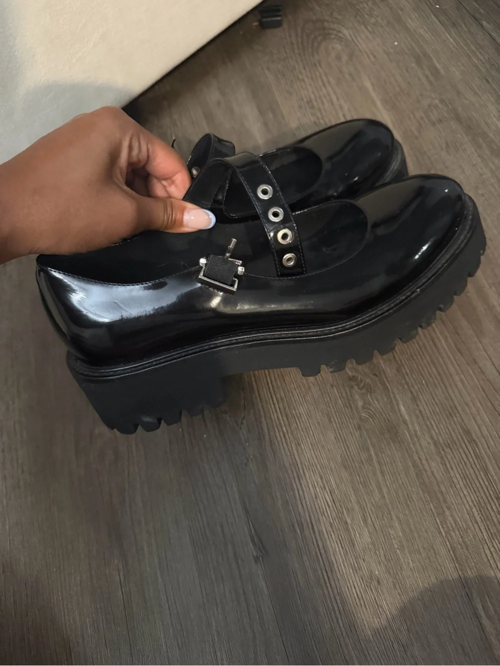 Jeffrey Campbell Black Patent Mary Jane Clog Flats